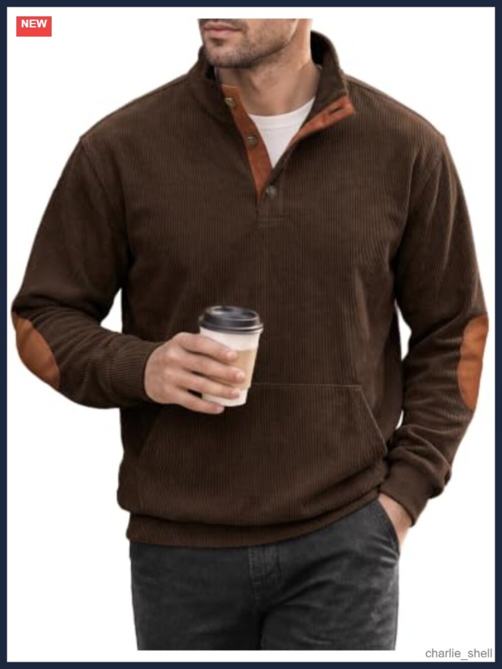 Men's Corduroy Quarter Button Pullover Sweatshirt Kangaroo Pocket